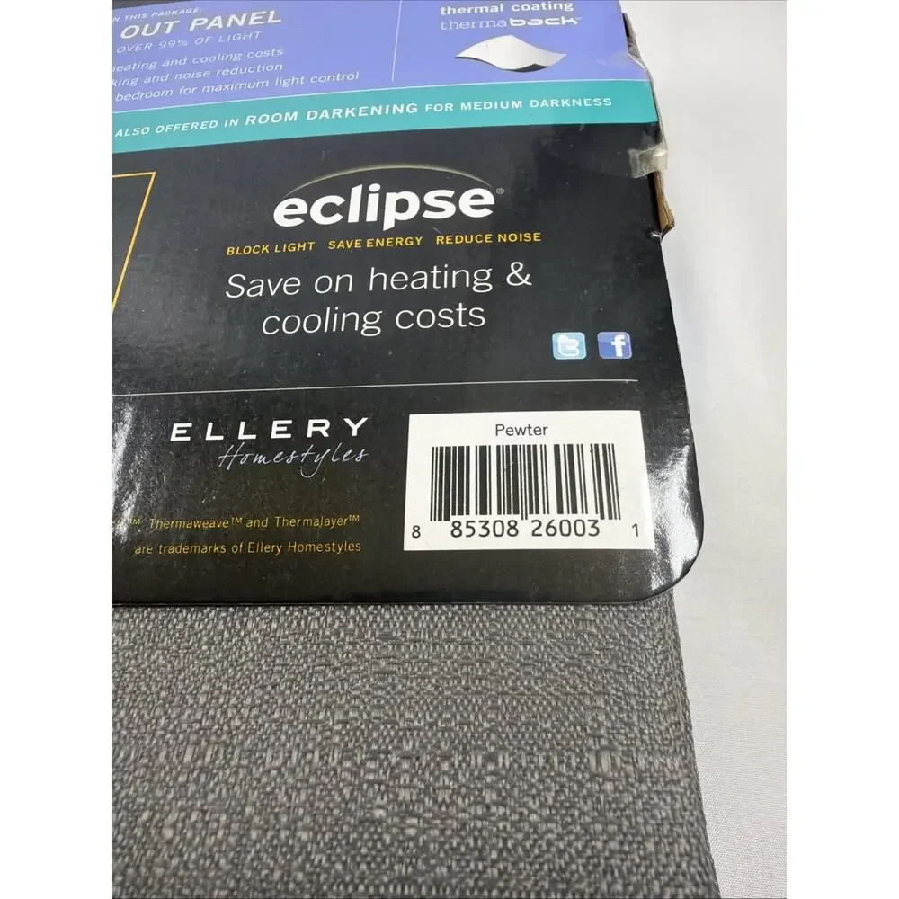 Eclipse Blackout 1 Panel Rod Pocket Curtain 42 In W/84 In L (Pewter Color)